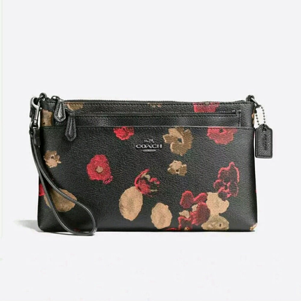 Coach Black Floral Pop Up Wristlet